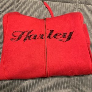 Women’s Harley Davison zip up hoodie.